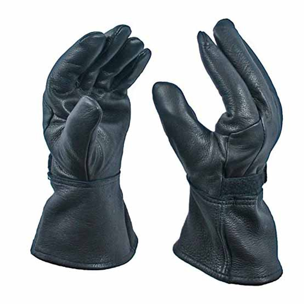 Black Deerskin Motorcycle Gauntlet Glove Unlined