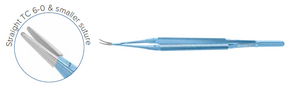 SYNAPSE DOUBLE-ACTION Needle Holders: Micro, Straight, TC Coated jaws, Round Handle w/Counter Balance, 6-0 & Smaller Suture – 6,5” (16,5 cm)