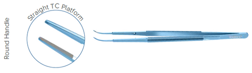 Tying Forceps, Straight, Round handle, 0.6 mm tips,  TC Coated platForm, Overall length 15 cm