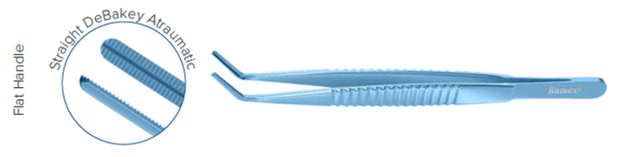 DEBAKEY Tissue Forceps: Straight 2,2 mm tips, 22 mm platform, Flat Handle – 7,7 (19,5 cm)