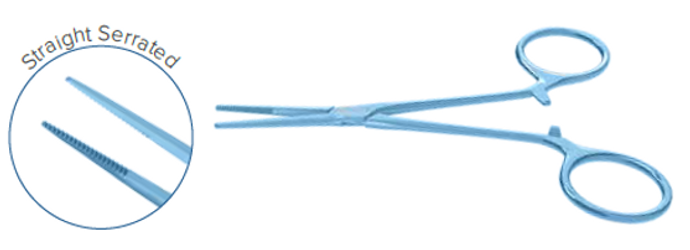 KELLY ARTERY HEMOSTATIC Forceps: Straight Serrated jaws, Ring Handle – 5,5” (14 cm)
