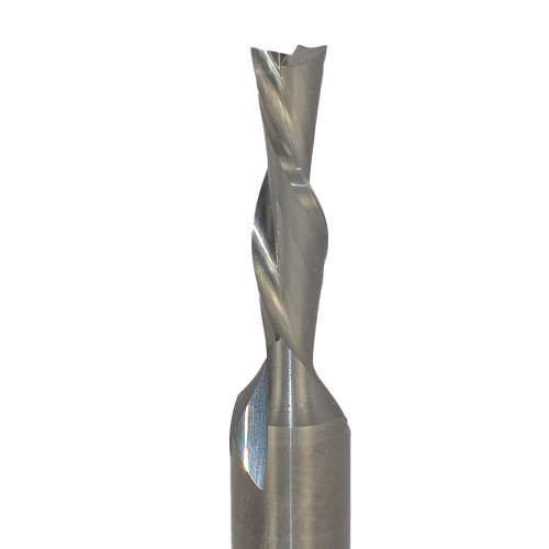 Solid Carbide Downcut Router Bit, 2 flute, 5/16 inch, precision cutting tool for woodworking and milling applications. Solid Carbide Downcut Router Bit, 2 flute, 5/16 inch, precision cutting tool for woodworking and milling applications.