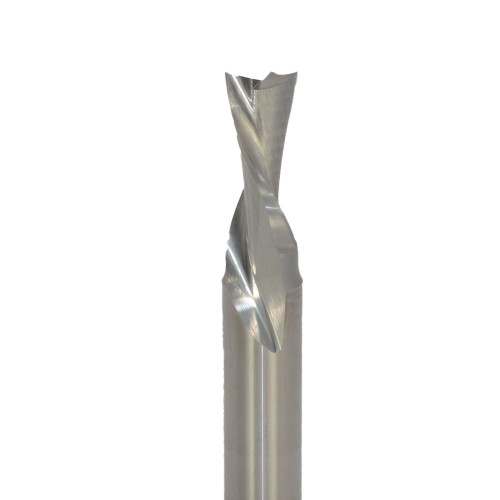 Solid Carbide Downcut Router Bit, 2 flute, 7/16 inch - high-speed cutting tool with a twisted design for woodworking and machining. Solid Carbide Downcut Router Bit, 2 flute, 7/16 inch - high-speed cutting tool with a twisted design for woodworking and machining.
