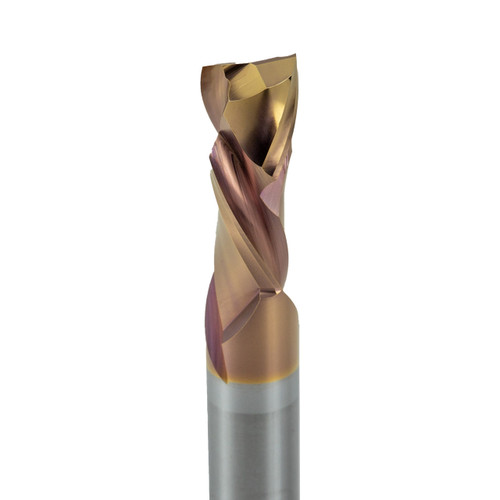 1/2 Solid Carbide Compression Downcut Router Bit, close-up image showing the cutting edges and spiral flute design.