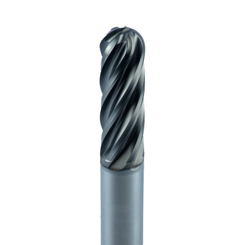 LMT Onsrud 1/2" SC 4FL BALLNOSE DFC, a high-precision industrial cutting tool with a spiral fluted design for detailed milling applications.
