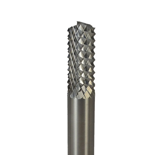 LMT Onsrud 3/8 SC COARSE BURR W / END PT, a metal cutting tool with a textured, coarse, spiral fluted design used for precision milling and drilling applications.