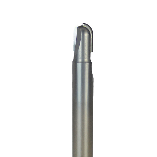LMT Onsrud 1/4 PCD 2F BALLNOSE, industrial cutting tool with a durable metal body and a pointed, spherical tip for precise milling and carving applications.