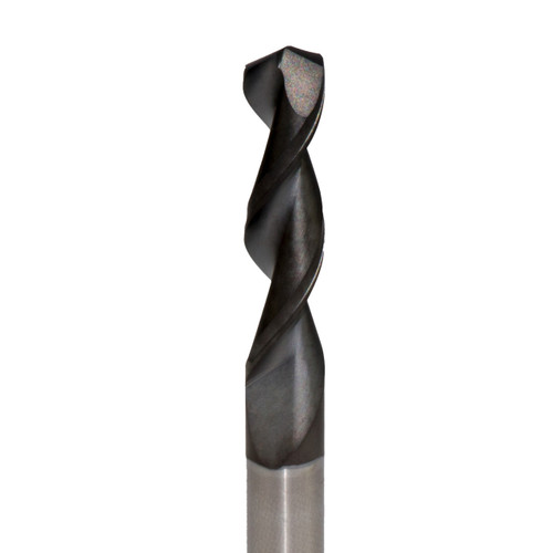 LMT Onsrud .4385" (11.14mm) 2FL DFC Drill, close-up of high-precision industrial twist drill with dual flute design for cutting and drilling applications.