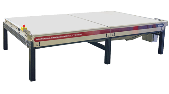 automatic outfeed conveyor moves material safely.