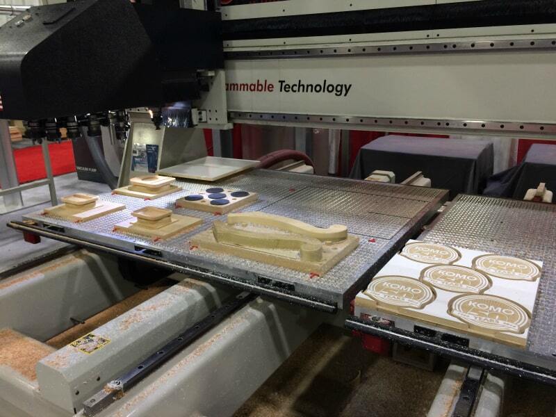 demo KOMO router with cut samples on the table