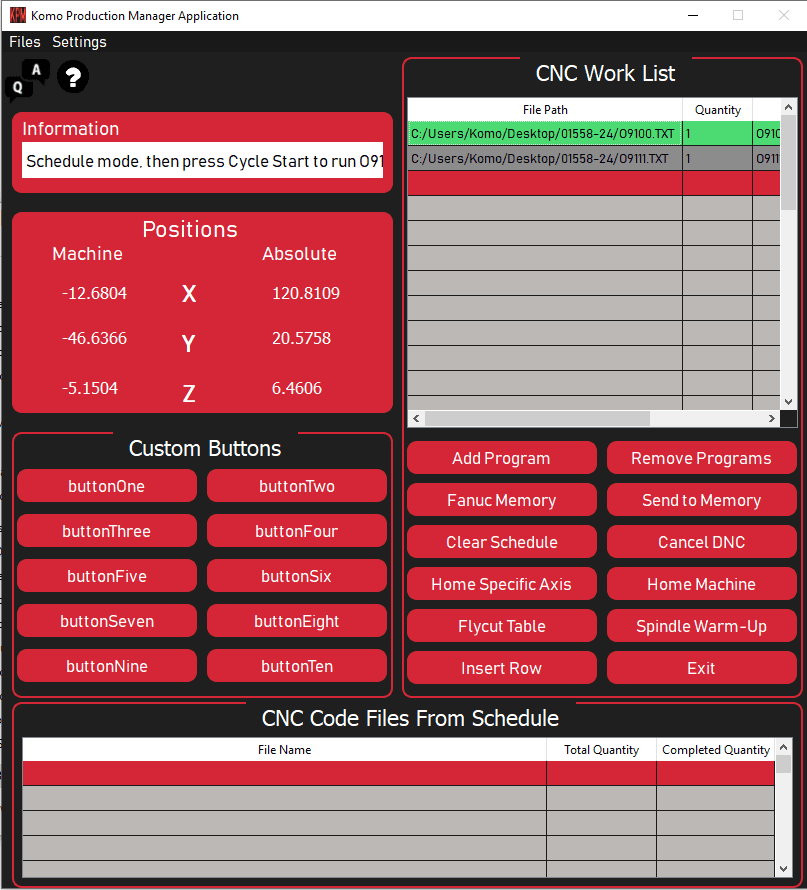 screenshot of KOMO tool touch software