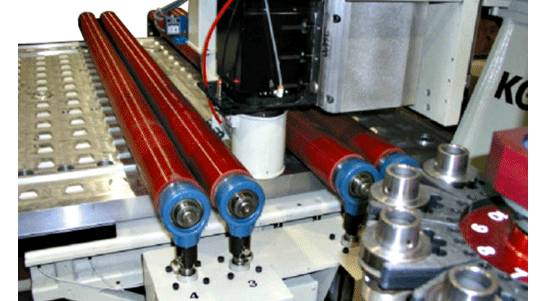 the roller hold down system keeps material in place for precision cutting