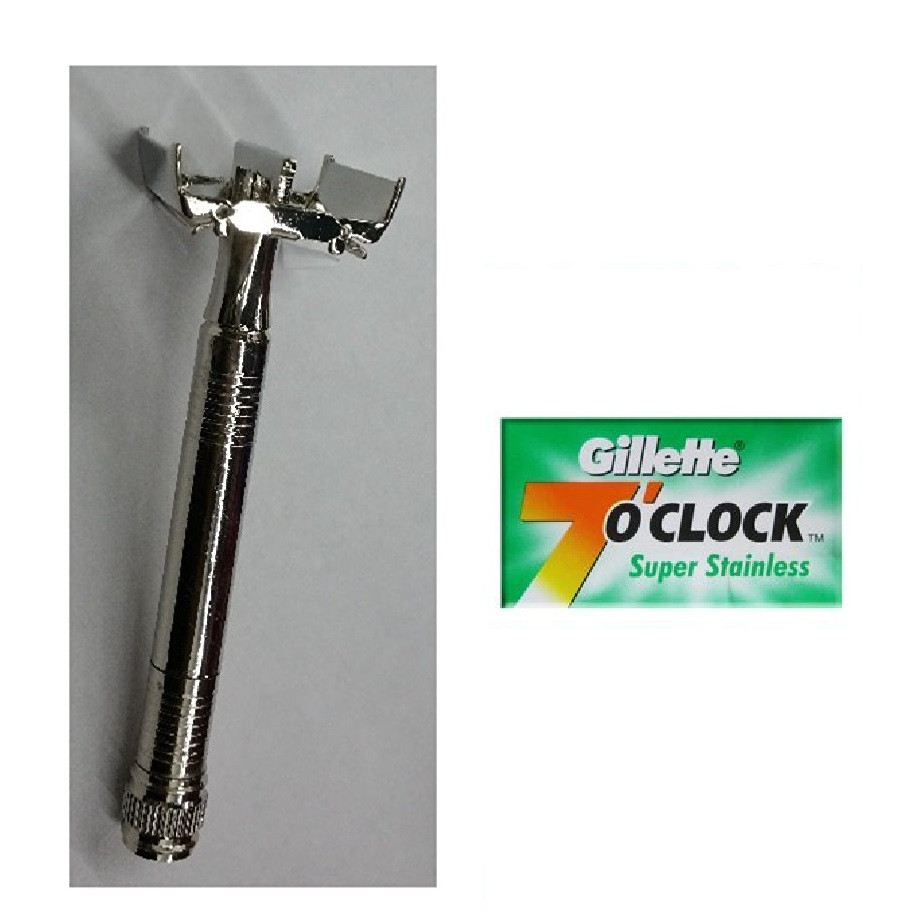 Double Edge Safety Razor + Gillette 7 O'Clock Permasharp Green
