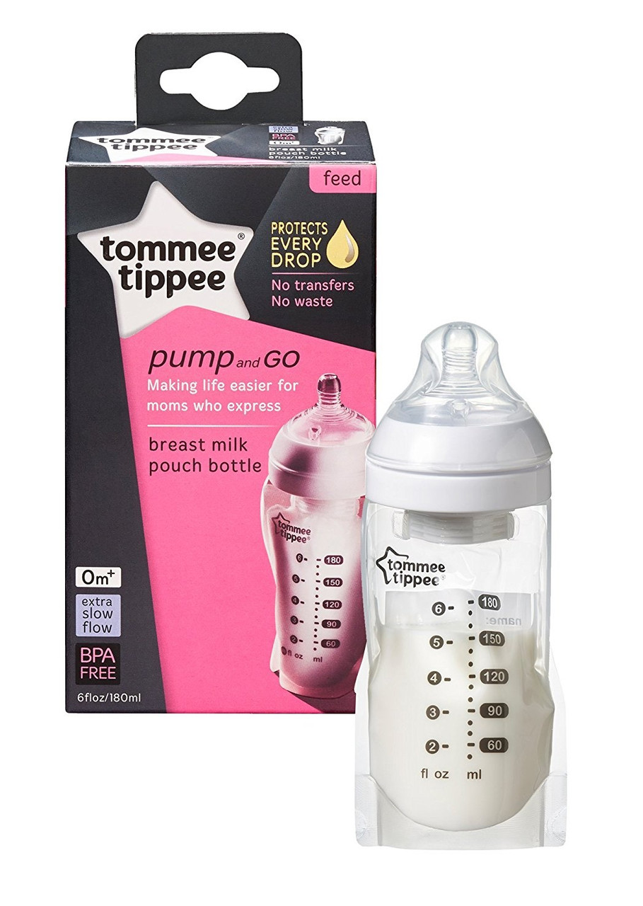 Tommee Tippee Pump & Go Breast Milk Pouch Bottle, 0M+, Extra Slow