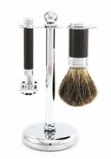Edwin Jagger- Black Safety Razor Set W/ Brush & Chrome Stand