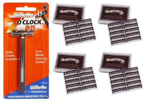 Gillette 7 O'Clock PII Trac II Razor + Colonel Ichabod Conk Trac II Blade Cartridges 10 ct. (Pack of 4)