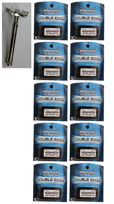 Double Edge Safety Razor + Wilkinson Sword Double Edge Razor Blades, 10 ct. (Pack of 10)