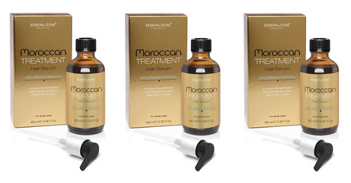 Simon & Tom Moroccan Treatment Hair Serum with Pure Moroccan Argan Oil - No Sulfates or Parabens, 100 ml /3.38oz (Pack of 3)