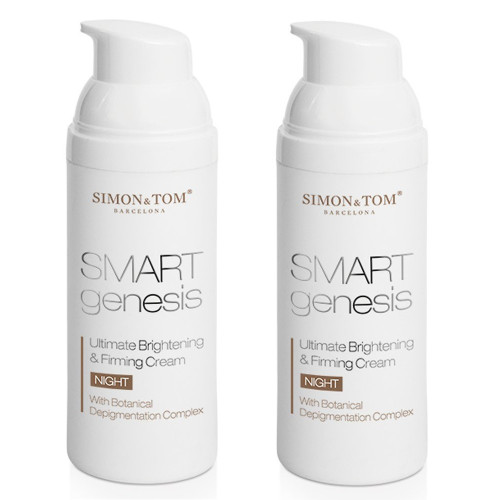 Simon & Tom Smart Genesis Ultimate Brightening & Firming Night Cream with Vitamins A, C & E - Reduces Dark Pigmented Spots on the Face 50ml / 1.67 fl.oz (Pack of 2)
