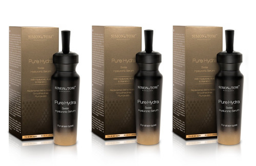 Simon & Tom Pure Hydra Swiss Hyaluronic Acid Serum for Face, Eyes, Neck and Decolletage with Vitamin C + Argan Stem Cells 30ml/1.01 fl oz (Pack of 3)