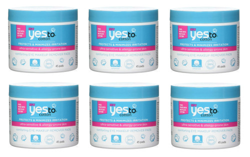Yes To Cotton Protects and Minimizes Irriation for Ultra Sensitive and Allergy Prone Skin Comforting Eye Makeup Remover Pads, 45 Count  (Pack of 6)