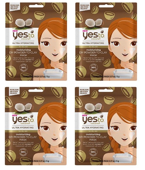 Yes to Coconuts Moisturizing DIY Powder-to-Clay Single-Use Mask, 0.25 oz (Pack of 4)