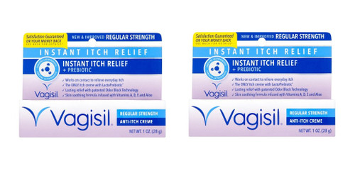 Vagisil Instant Itch Relief, Regular Stength, Anti Itch Crème + Probiotic, 1 Oz (Pack of 2)