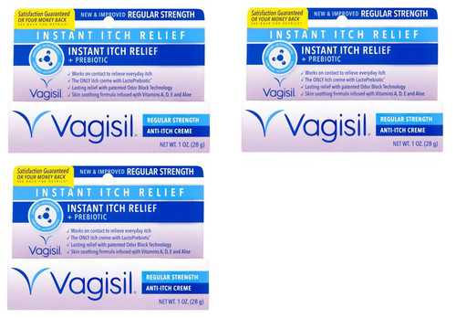 Vagisil Instant Itch Relief, Regular Stength, Anti Itch Crème + Probiotic, 1 Oz (Pack of 3)
