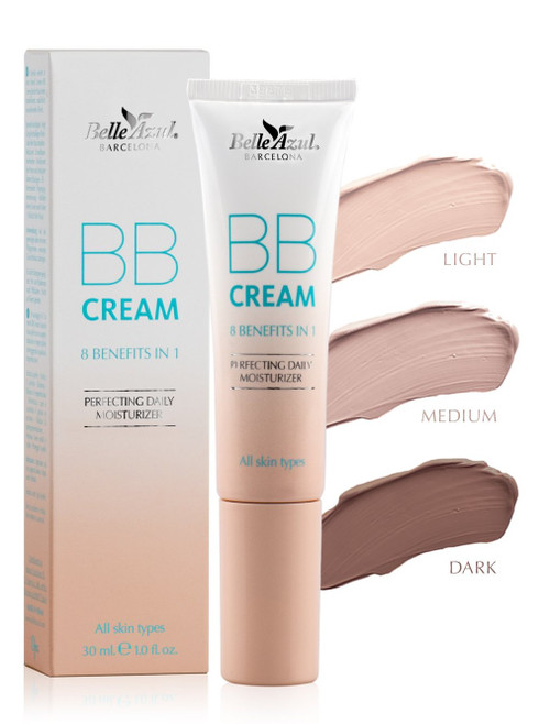 Belle Azul BB Cream 8 Benefits in 1 Perfecting Daily Moisturizer, for All Skin Types, Medium, 1 Oz