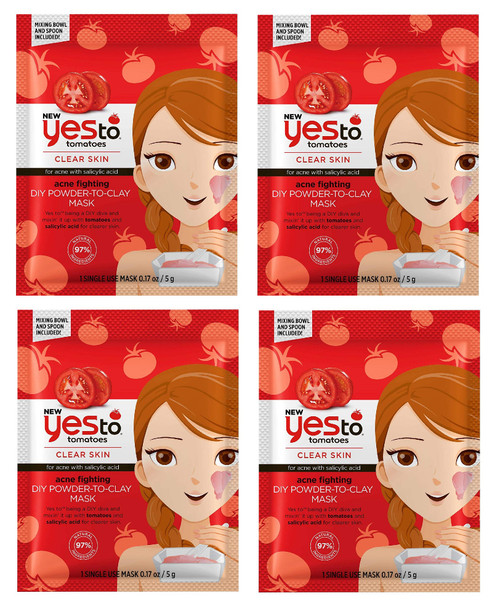 Yes To Tomatoes Clear Skin for Breakout Prone Skin Impurity Fighting DIY Powder to Clay Mask, 1 Count (Pack of 4)