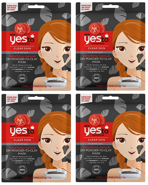 Yes To Tomatoes Clear Skin for All Skin Types Detoxifying Charcoal DIY Powder to Clay Mask, 1 Count (Pack of 4)