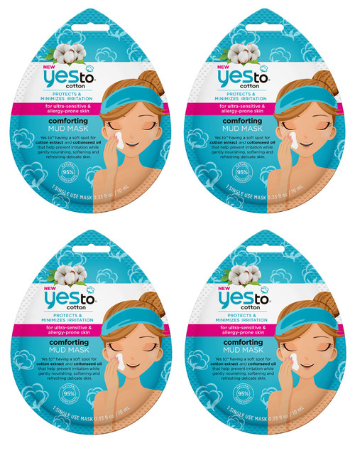 Yes To Cotton Protects and Minimizes Irritation for Ultra Sensitive and Allergy Prone Skin Comforting Mud Mask, 1 Count (Pack of 4)