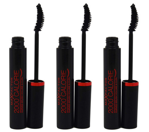 Max Factor 2000 Carlorie Mascara Curved Brush for Women, Black (Pack of 3)