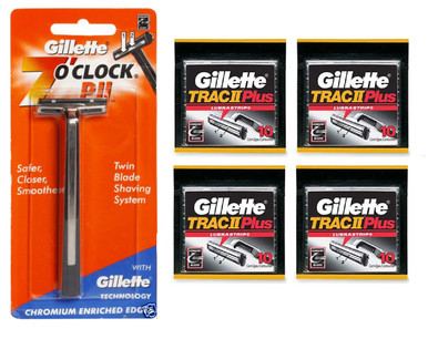 Gillette 7 O'Clock PII Trac II Razor + Colonel Ichabod Conk Trac II Blade  Cartridges 10 ct. (Pack of 4) 