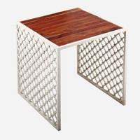 Jali Outdoor Side Table, Wood Top