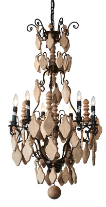 Oak Wood Crystal Chandelier Small