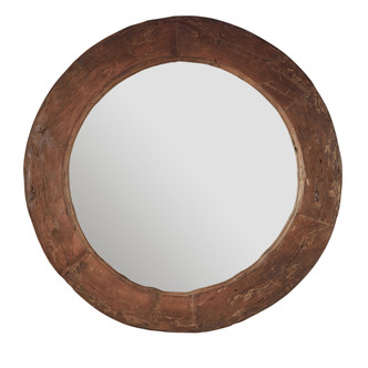 Primitive Round Mirror w/ Wooden Frame