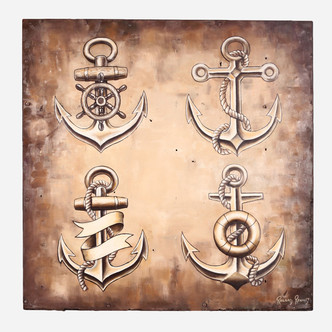 Art on Reclaimed Metal, Anchors 36x36
