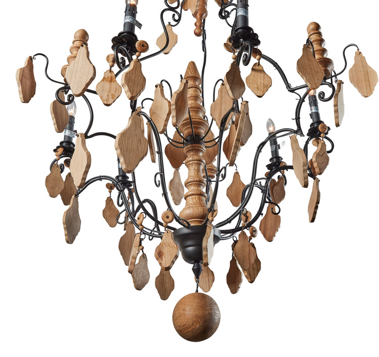 Oak Wood Crystal Chandelier Large