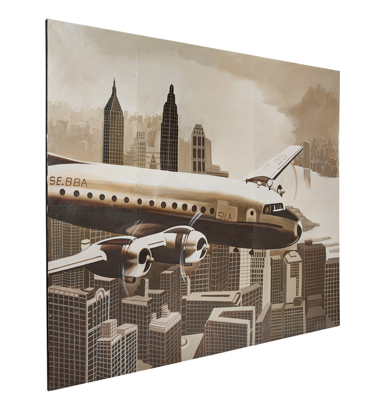 Art On Reclaimed Metal Plane Over New York