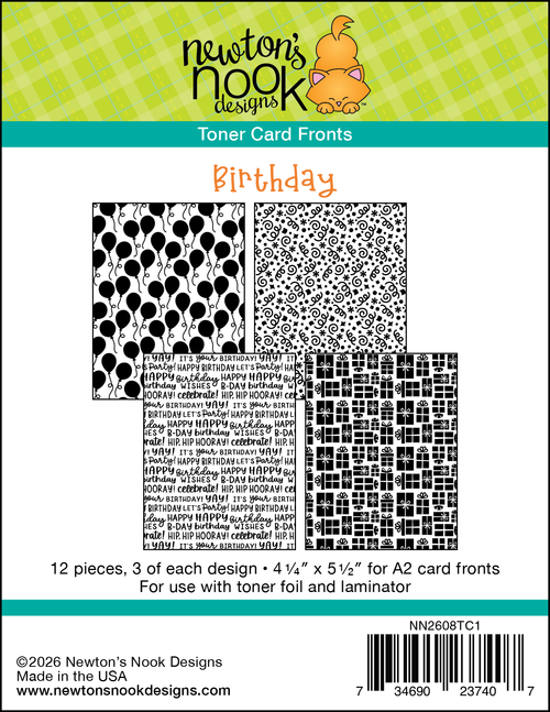 Birthday Toner Card Fronts ©2026 Newton's Nook Designs