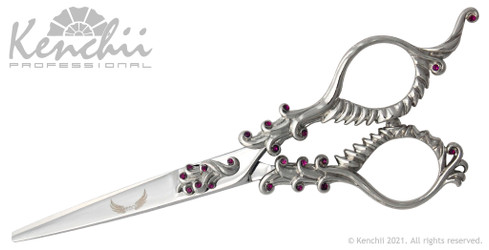 Kenchii Reign® 5.5-inch scissor (silver with purple stones). Scissors for hair cutting