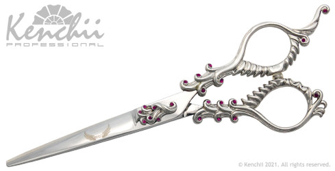 Kenchii Reign® 6-inch scissor (silver with purple stones). Scissors for hair cutting