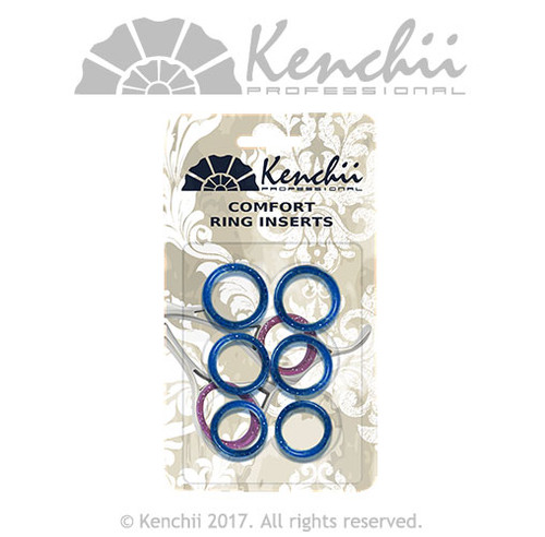 Blue 6-pack finger inserts for shears. Three sizes can be inserted into each other for snug fit.