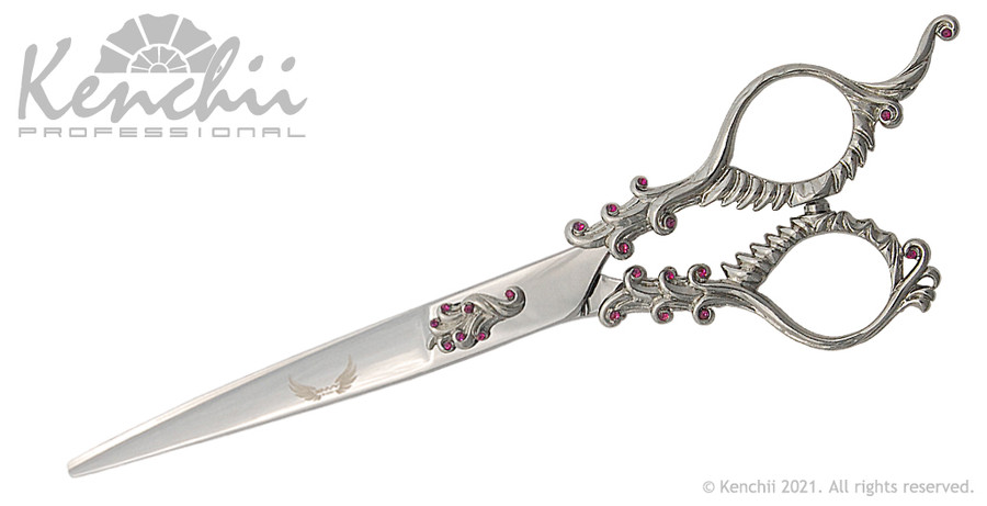 Kenchii Reign® 6.5-inch scissor (silver with purple stones). Scissors for hair cutting Kenchii Reign® 6.5-inch scissor (silver with purple stones). Scissors for hair cutting