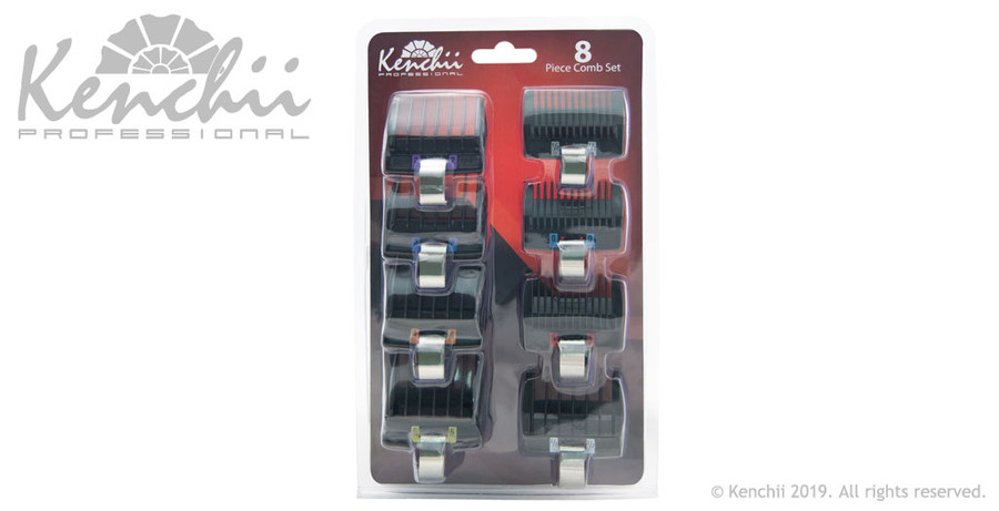 Kenchii Flash™ Clipper Combs 8-pc set includes sizes 0, 1/2, 1, 3/2, 2, 3, 4, and 5. Kenchii Flash™ Clipper Combs 8-pc set includes sizes 0, 1/2, 1, 3/2, 2, 3, 4, and 5.