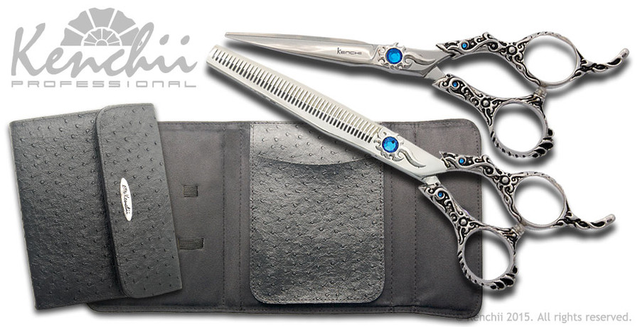 Evolution straight scissor with 46-tooth thinner and black KEO 6-scissor case.