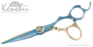 Kenchii Swan™ 5.5-inch cobalt scissor in blue and gold titanium.