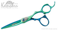 Kenchii Peacock™ 5.5-inch cobalt scissor in blue and green titanium.