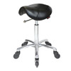 Saddle Stool - No Back - Black Upholstery - Chrome Base - Click'n'Clean Castor Wheels